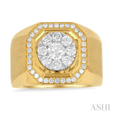 1 3/8 Ctw Octagonal Shape Lovebright Round Cut Diamond Men's Ring in 10K Yellow and White Gold